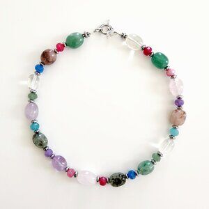 MIXED QUARTZ GEMSTONE NECKLACE W/ 925 SILVER--"MOD VERSION"
